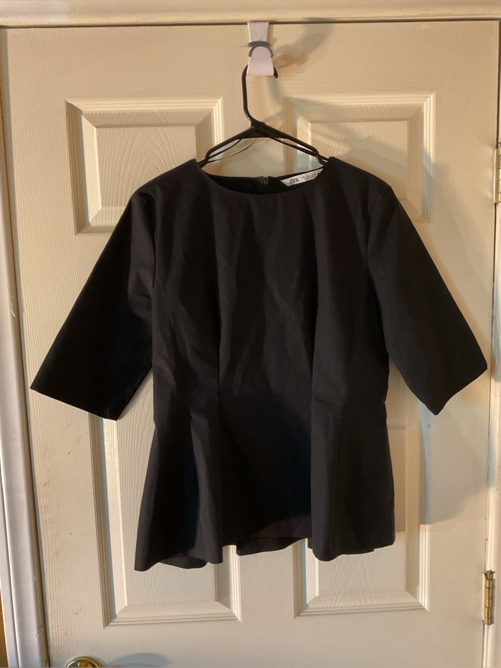 Zara Black Women's Peplum Top - Classic Short Sleeve size - Large